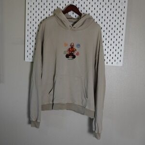 Animato Avatar Aang Hoodie Mens L Beige Cartoon Embroidered Pullover Sweatshirt